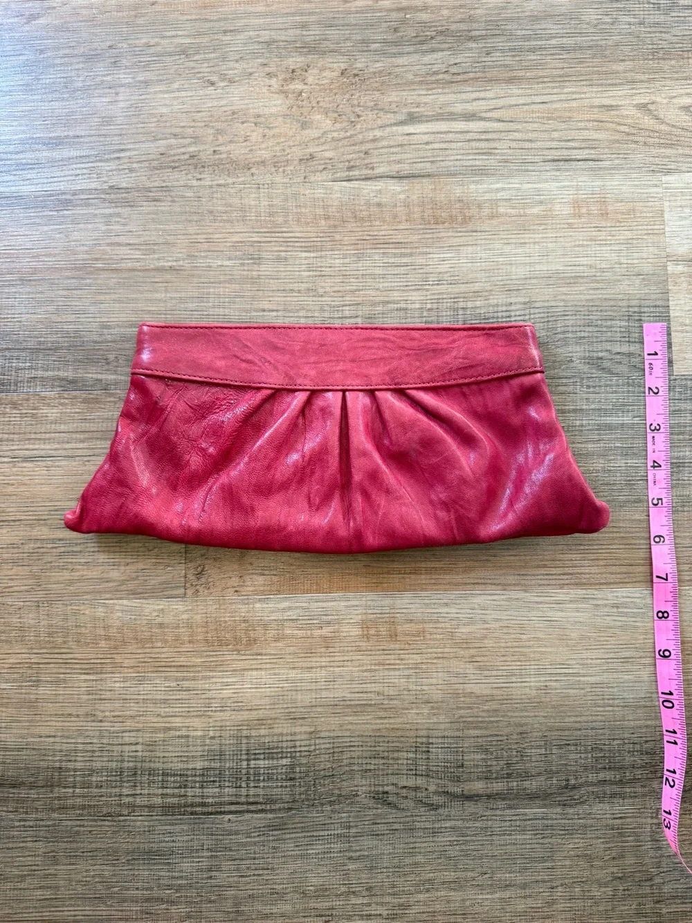 Lauren Merkin Red Leather Pleated Clutch